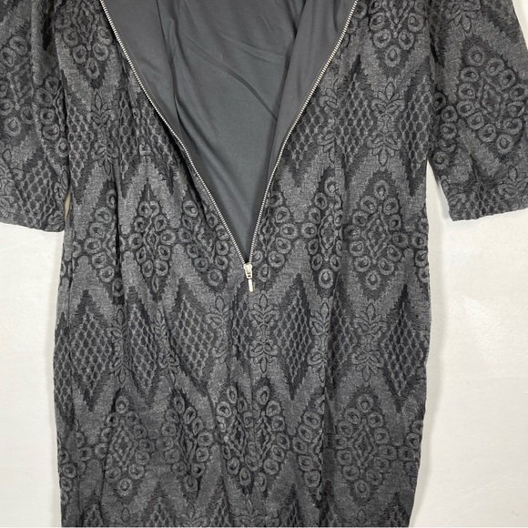 Bisou Bisou Michele Bohbot Midi Dress Lace Size 16 Argyle Zipper Charcoal Boho - Picture 14 of 16